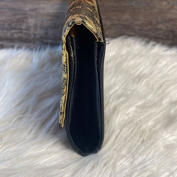 Black Clutch Evening Bag with Gold Lace Glitter Trim - Picture 8 of 8